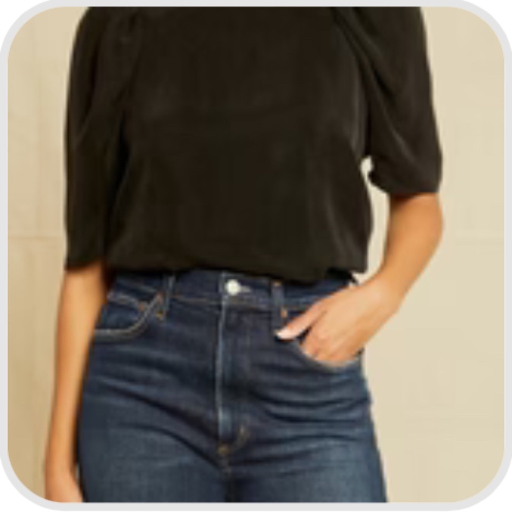 Amour Vert Sylvia Cupro Blouse Black Puff Sleeve Top Women’s Large, New